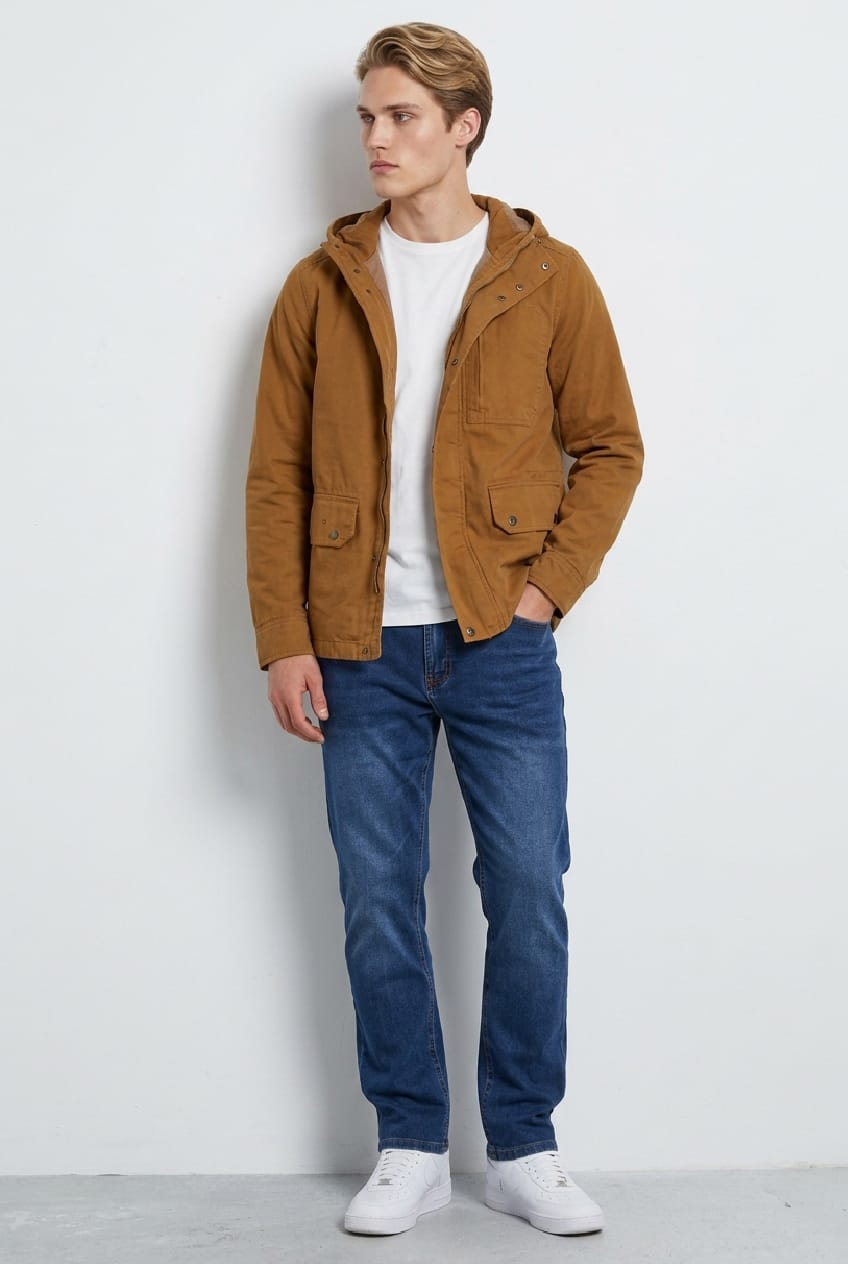 Brown Utility Parker Casual Long Sleeve Cotton