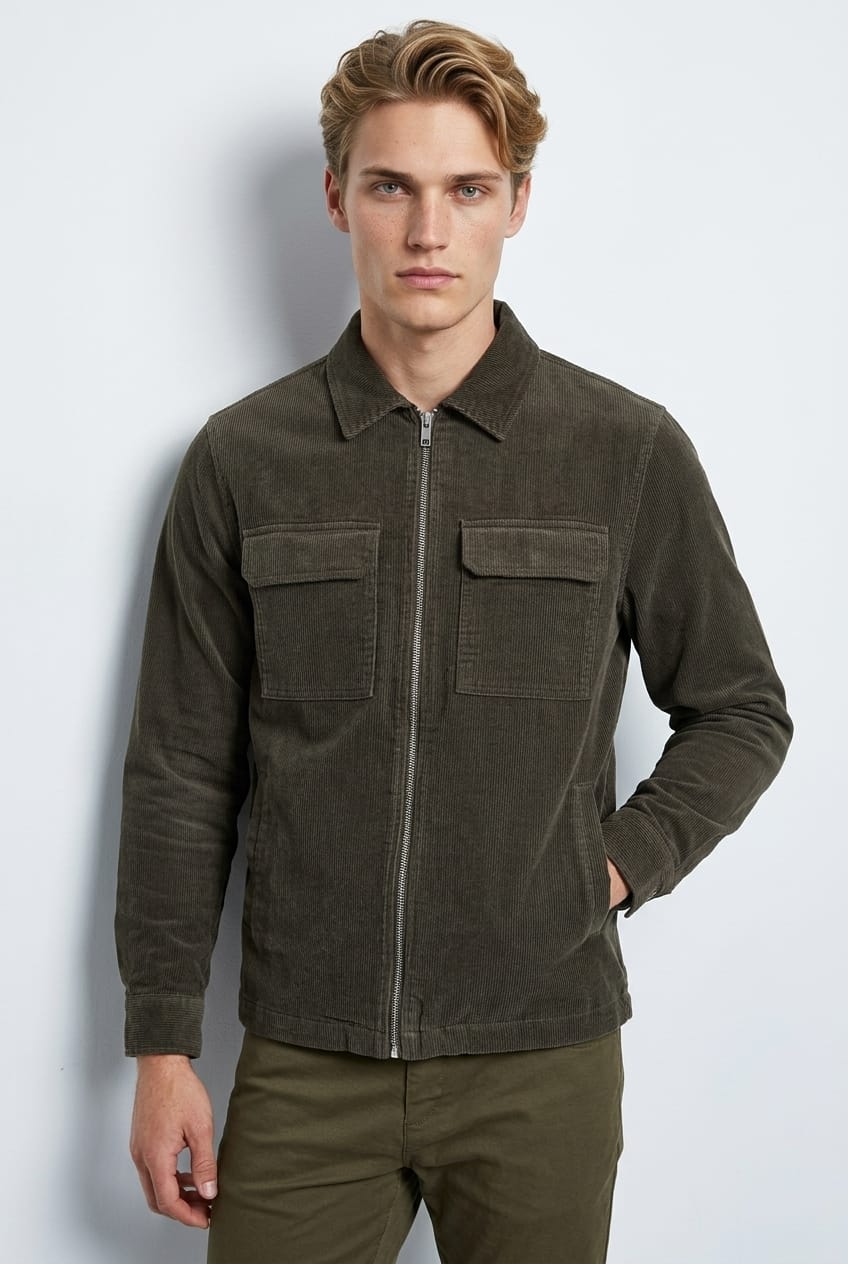 Green Cord Jacket Long Sleeve Zip Through