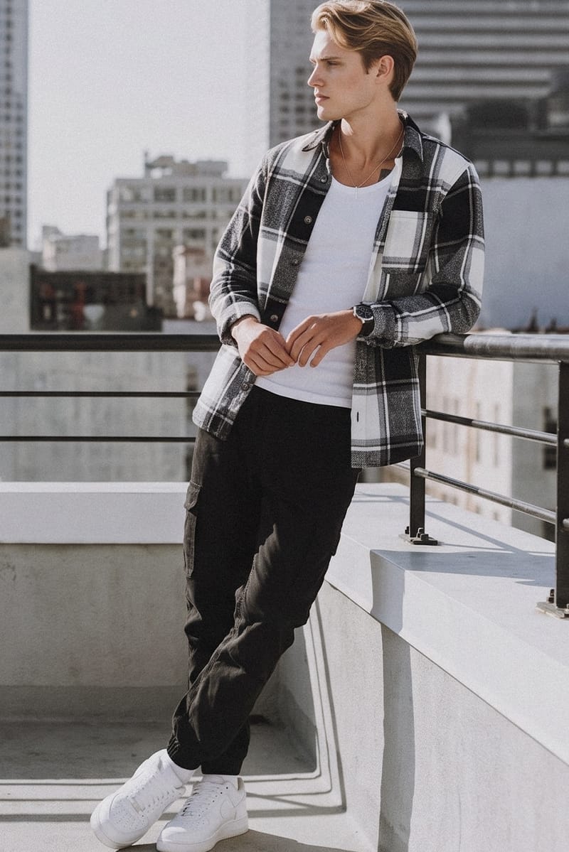 Black Check Jacket Collared Long Sleeve Check