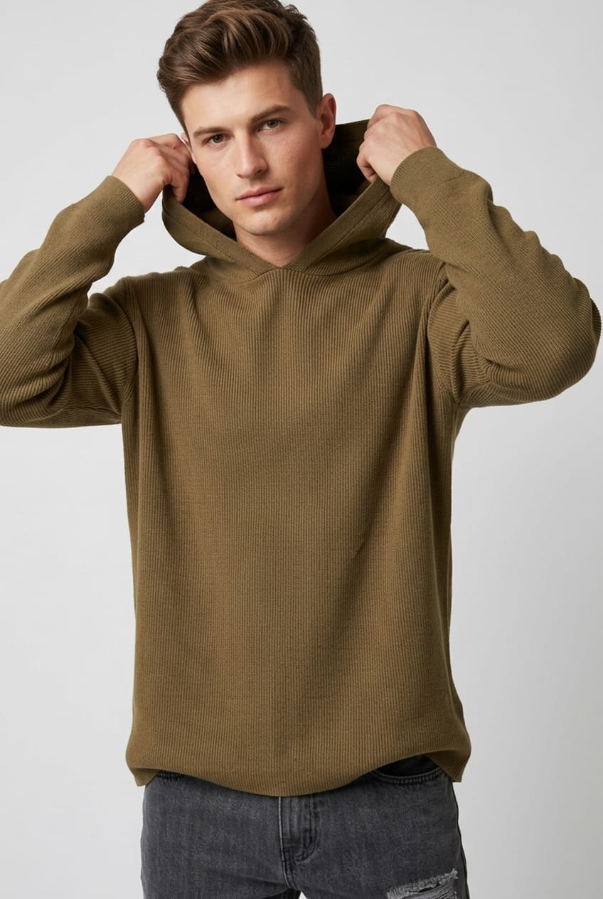 Camel Knit Top Long Sleeve Hoodie