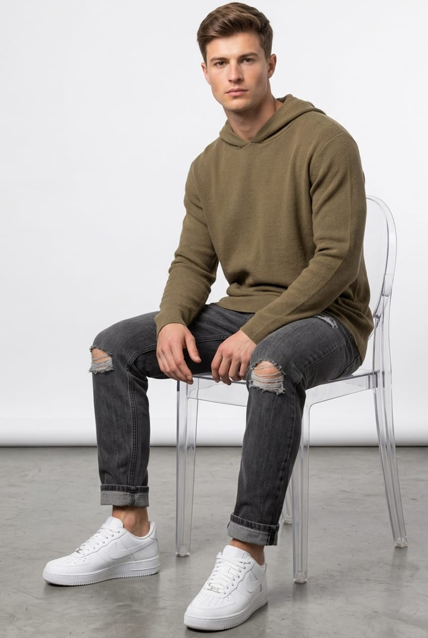 Camel Knit Top Long Sleeve Hoodie