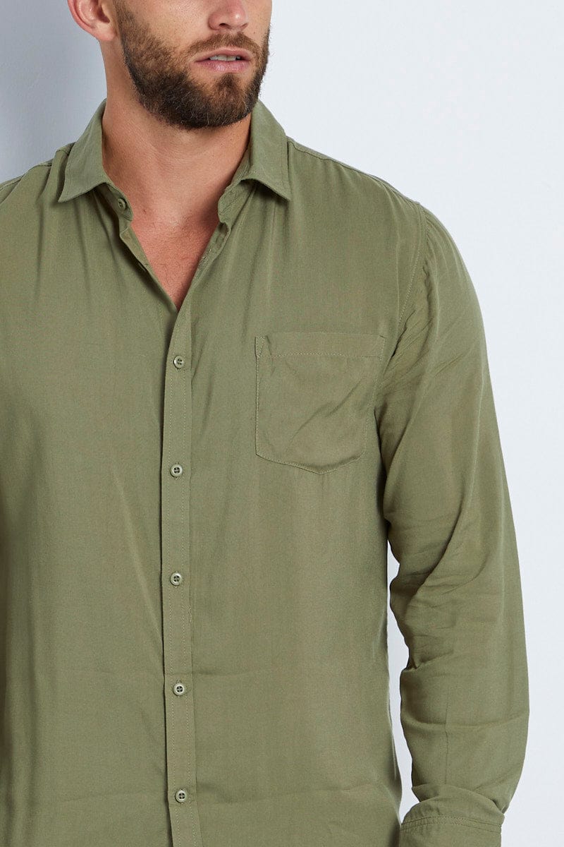 Green Rayon Shirt Long Sleeve Relaxed Fit