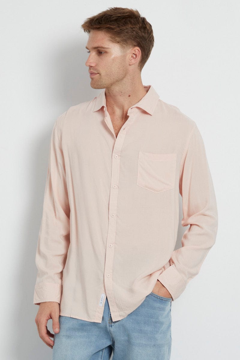 Pink Rayon Shirt Long Sleeve Relaxed Fit