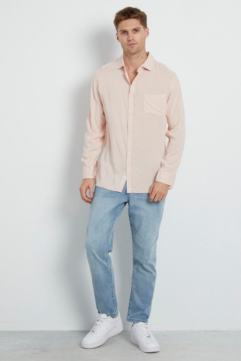 Pink Rayon Shirt Long Sleeve Relaxed Fit