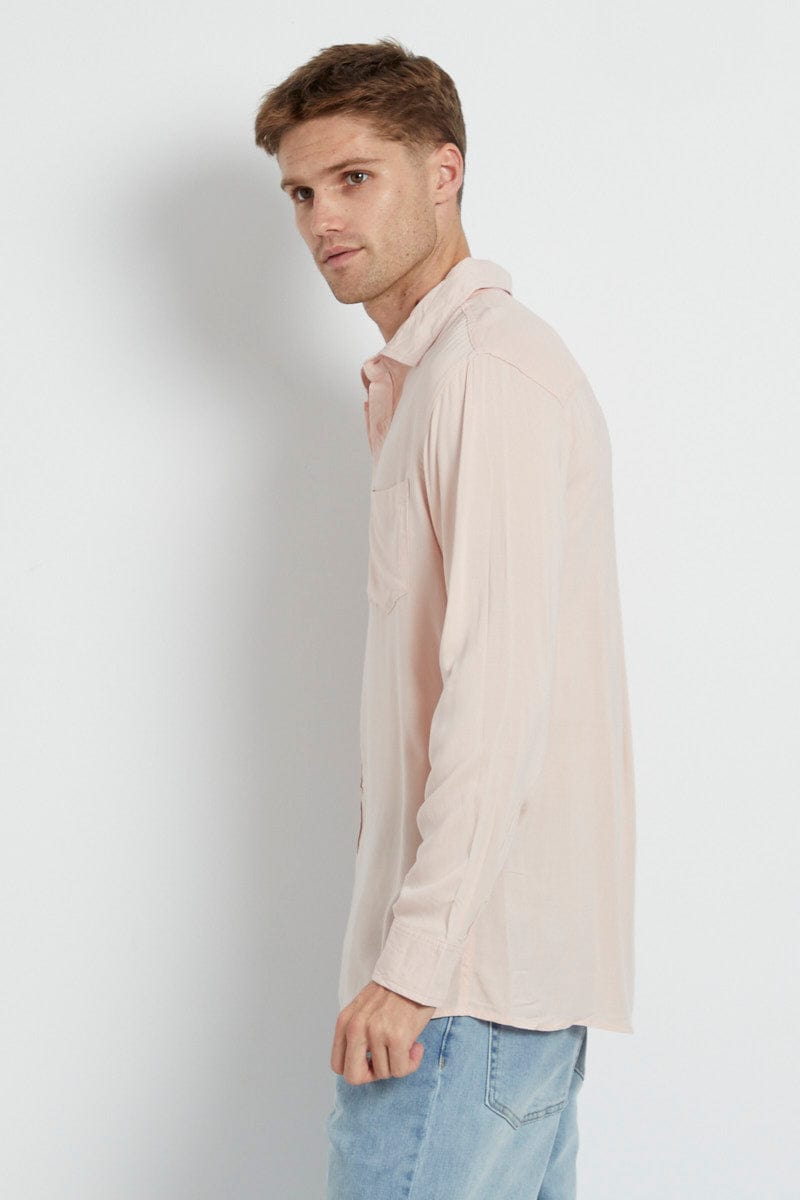 Pink Rayon Shirt Long Sleeve Relaxed Fit