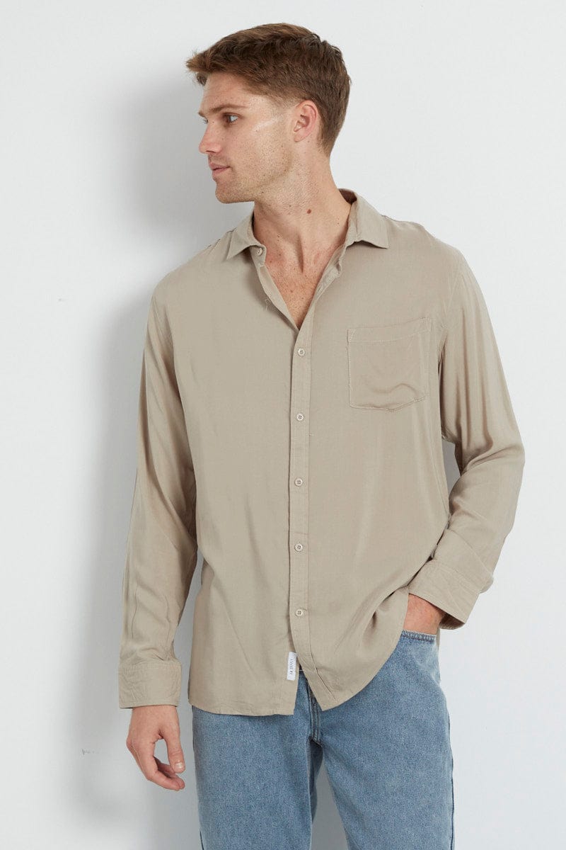 Nude Rayon Shirt Long Sleeve Relaxed Fit