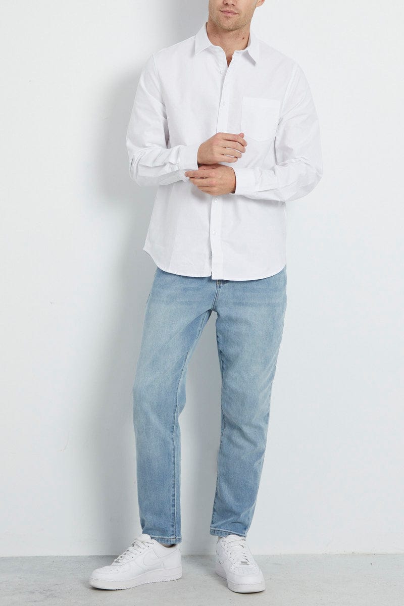 White Oxford Shirt Long Sleeve Cotton Button Down