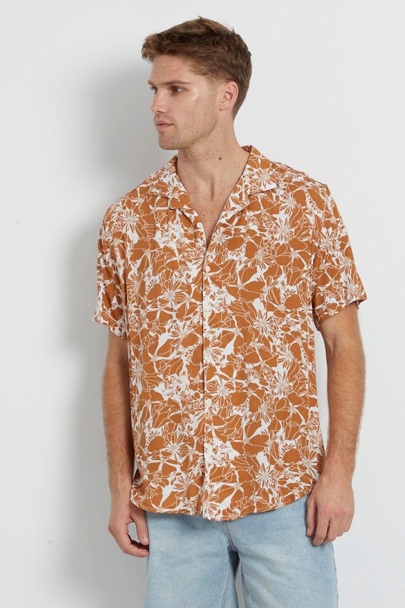 Print Short Sleeve Shirt Resort Collar Relaxed Fit