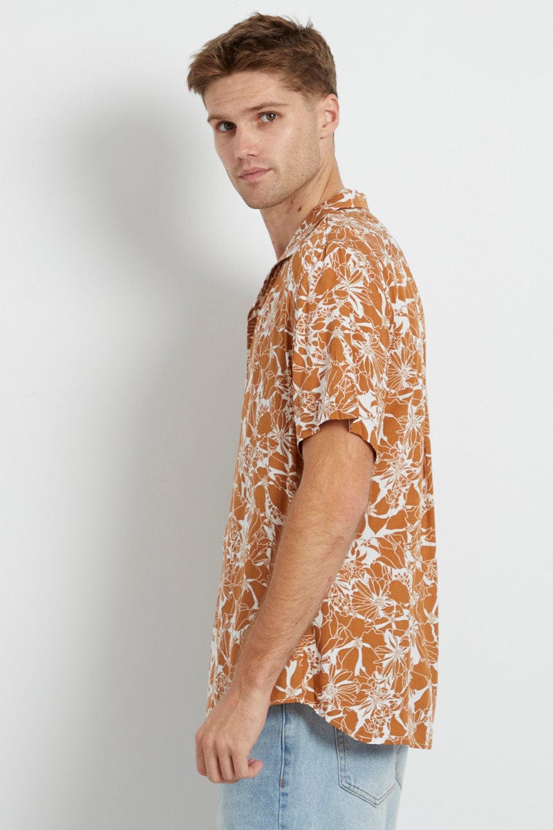 Print Short Sleeve Shirt Resort Collar Relaxed Fit