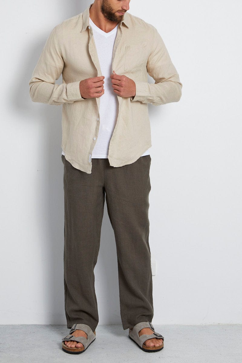 nude dress shirt men Men's Basic Solid Color Button Up Dress Shirt (Beige) Beige / X-Large/17-17.5 Neck/36-37 Sleeve