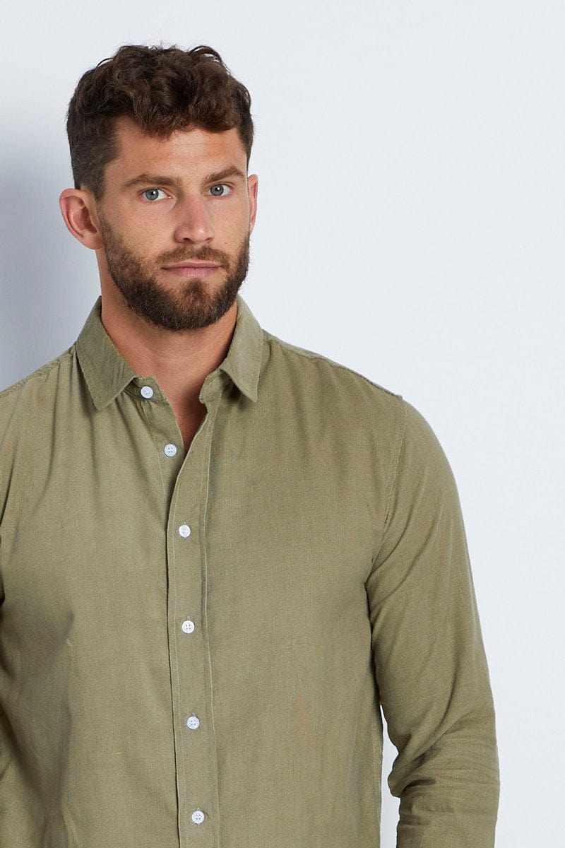 Green Cord Shirt Long Sleeve Button Down