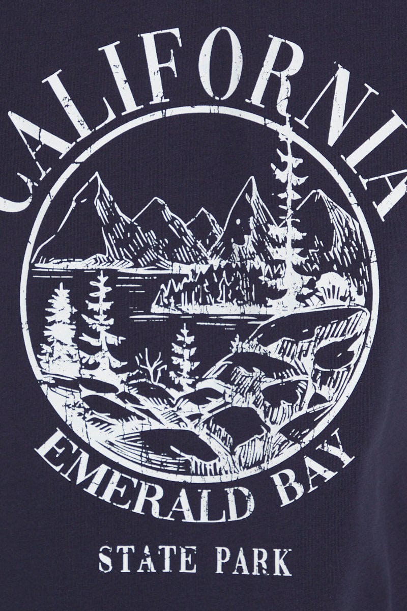 Blue Graphic T-Shirt Short Sleeve Crew Neck California