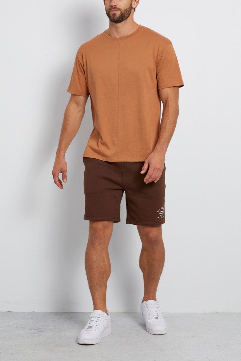 Camel Splice T-Shirt Cotton Short Sleeve Crew Neck