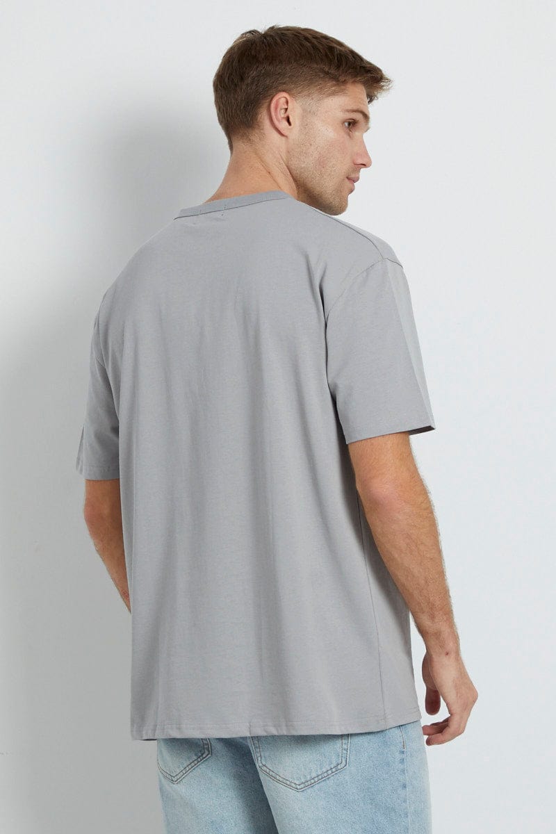 Grey Cotton T-Shirt Crew Neck Short Sleeve California