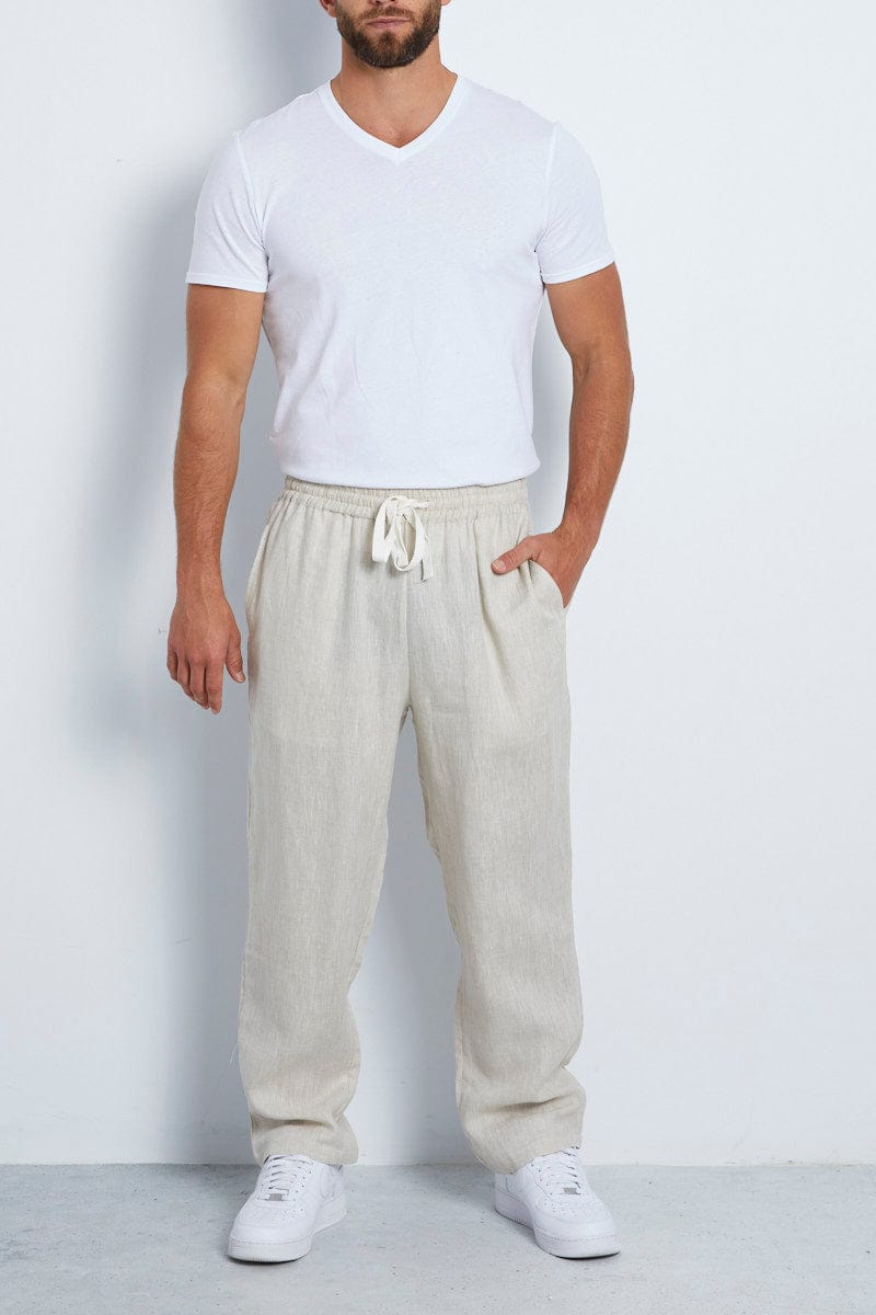Nude Linen Pant Drawstring Waist Relaxed Fit
