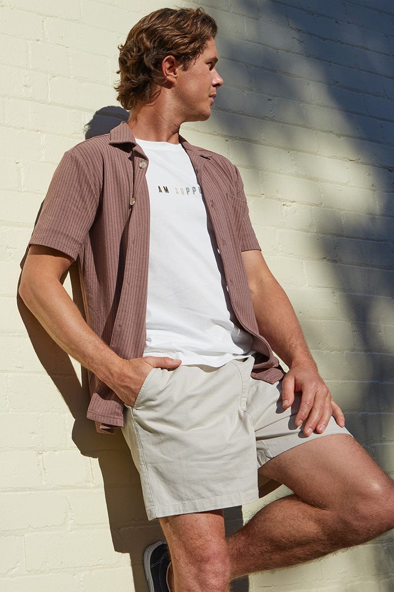 Camel Chino Short Relaxed Fit Pull On Drawstring