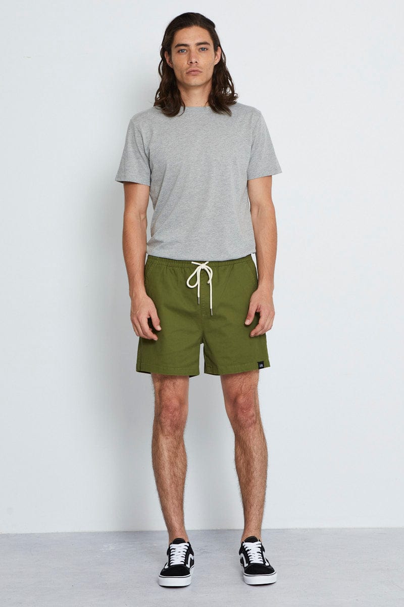Green Chino Short Relaxed Fit Pull On Drawstring