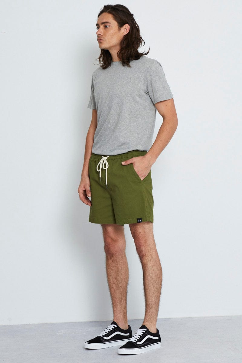 Green Chino Short Relaxed Fit Pull On Drawstring