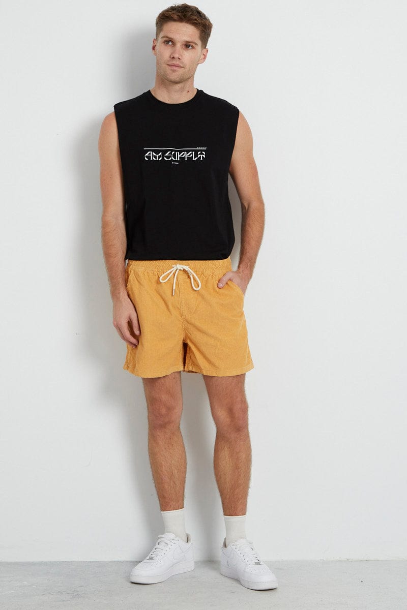 Yellow Cord Short Relaxed Fit Pull On Drawstring