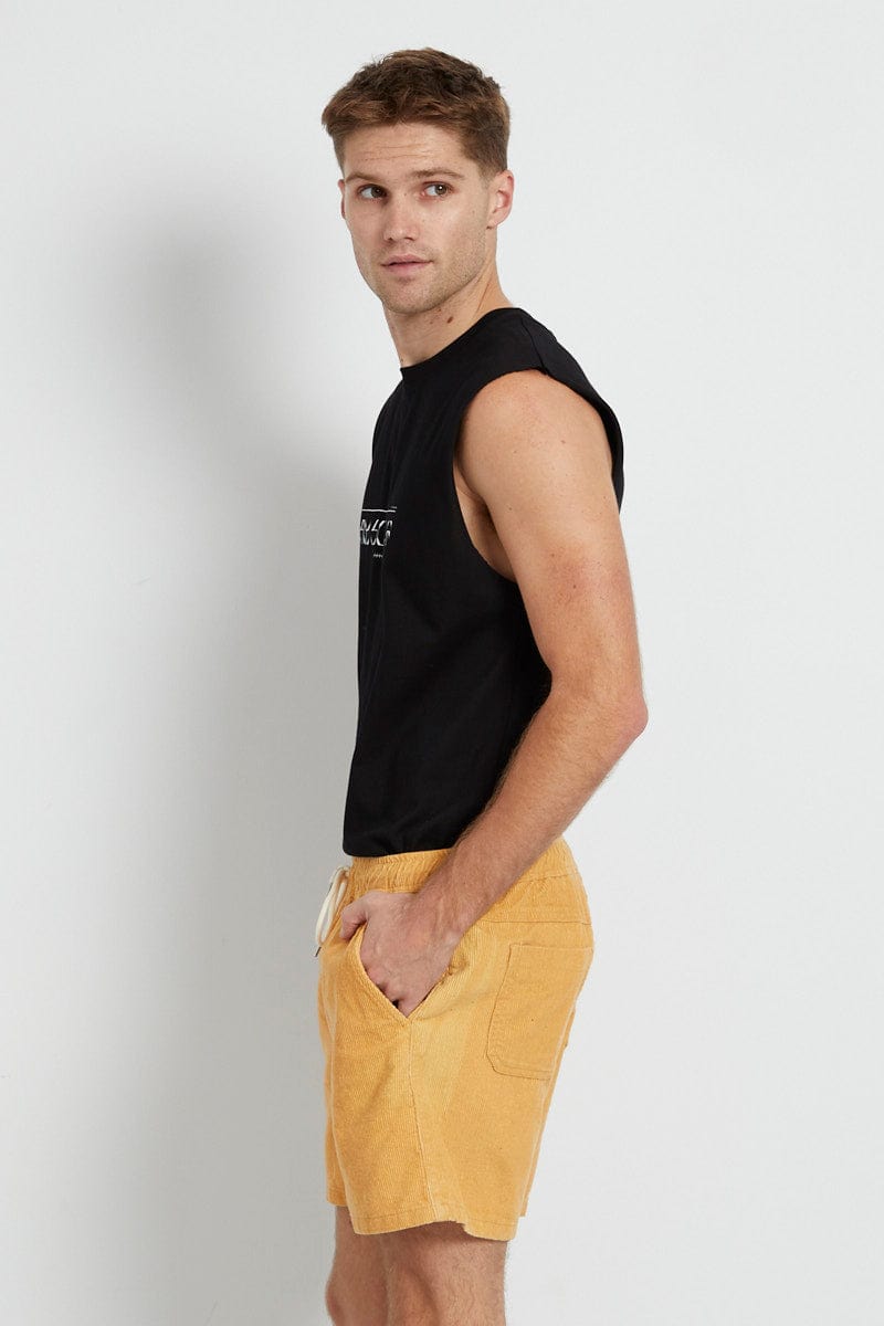 Yellow Cord Short Relaxed Fit Pull On Drawstring