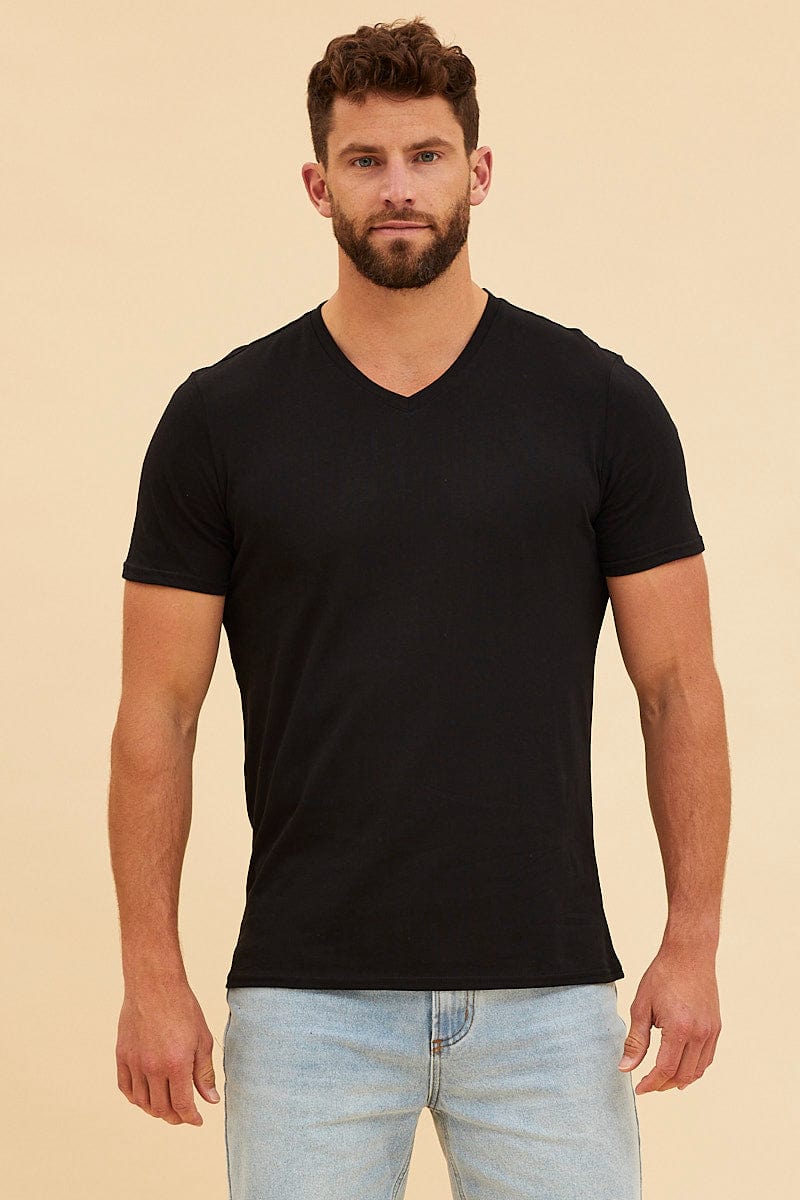 BASIC Black V Neck T-Shirt Cotton Regular Fit for Women by Ally