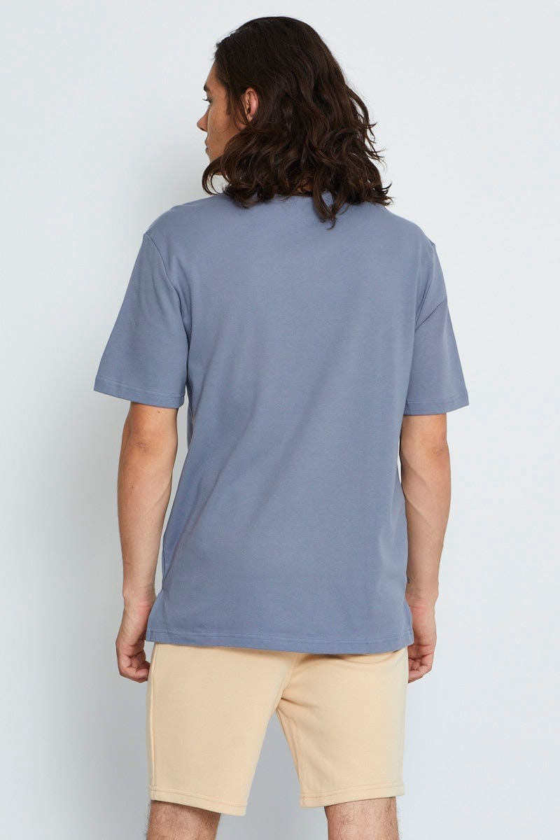 BASIC Blue Brushed T-Shirt Oversized Pocket Short Sleeve for Women by Ally