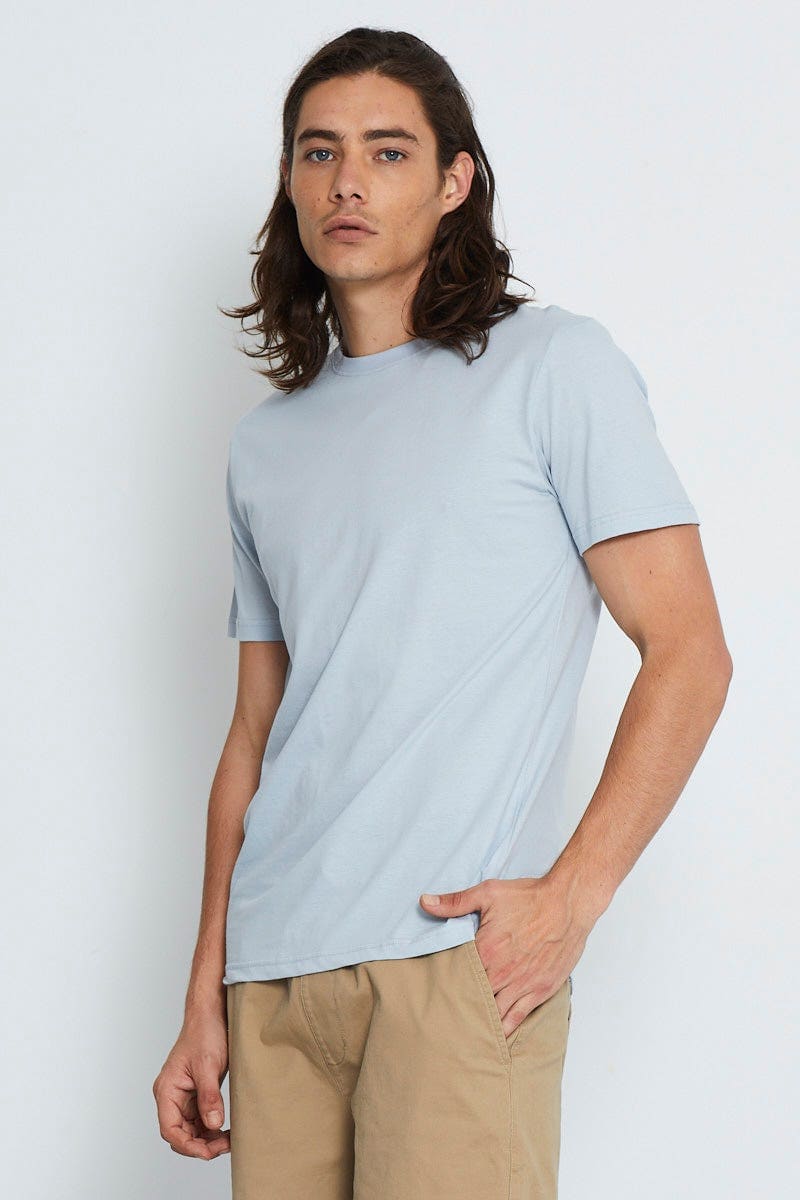BASIC Blue Essential T-Shirt Crew Neck Short Sleeve Cotton for Men by AM Supply
