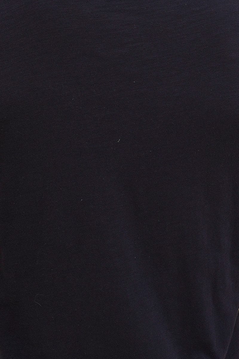 BASIC Blue Pocket T-Shirt Cotton Slub Crew Neck Regular Fit for Women by Ally