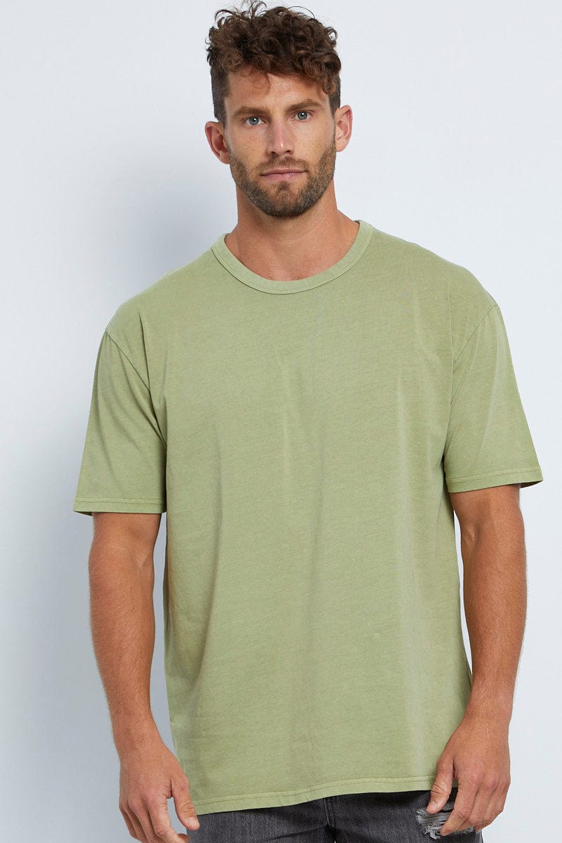 BASIC Green Oversized T-Shirt Garment Washed Short Sleeve for Women by Ally