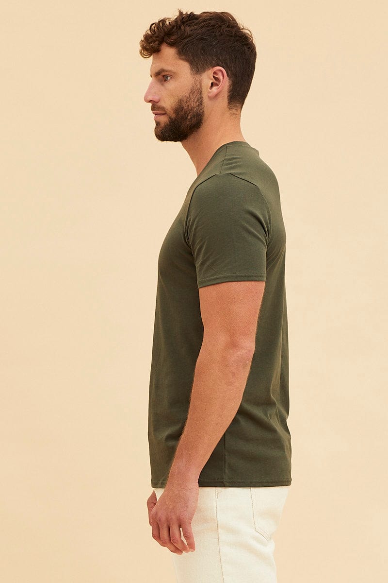 BASIC Green V Neck T-Shirt Cotton Regular Fit for Women by Ally