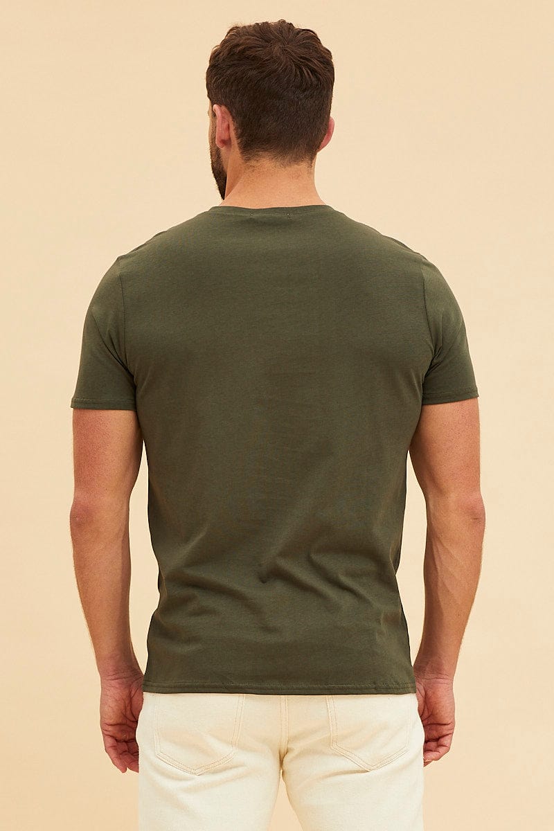 BASIC Green V Neck T-Shirt Cotton Regular Fit for Women by Ally