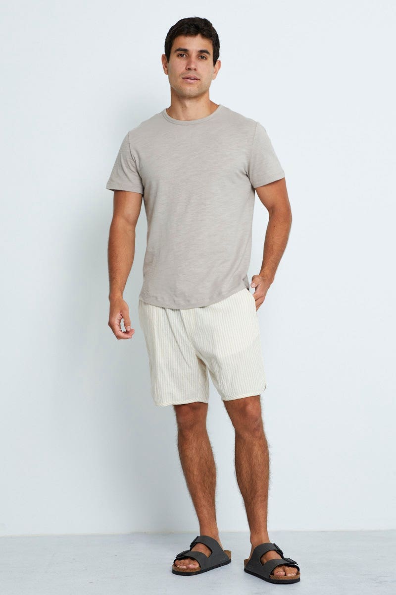 BASIC Grey Cotton T-Shirt Slub Crew Neck Short Sleeve for Women by Ally