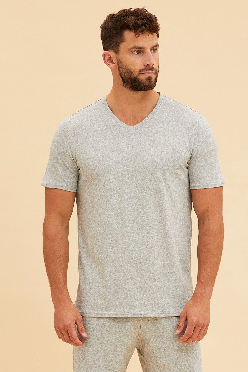BASIC Grey V Neck T-Shirt Cotton Regular Fit for Women by Ally