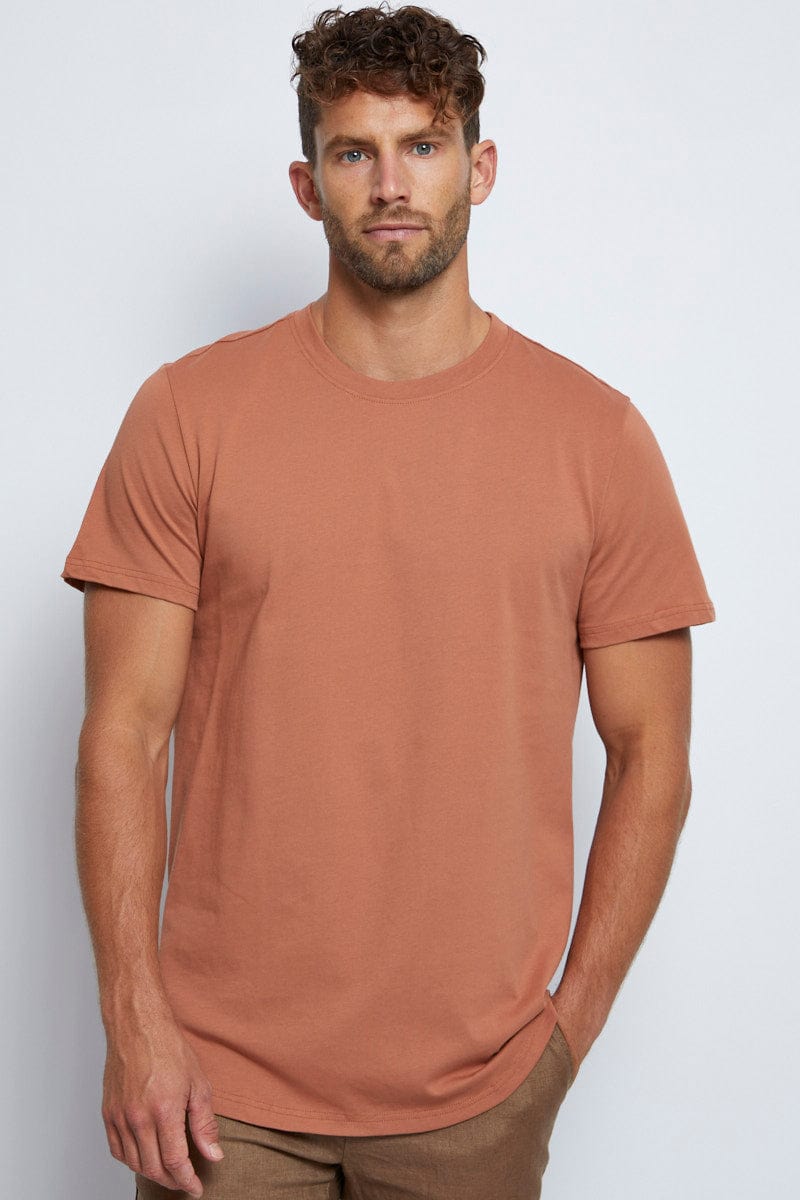 BASIC Rust Long Line T-Shirt Crew Neck Short Sleeve for Women by Ally