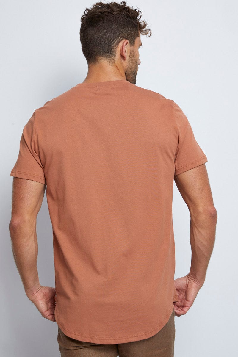 BASIC Rust Long Line T-Shirt Crew Neck Short Sleeve for Women by Ally