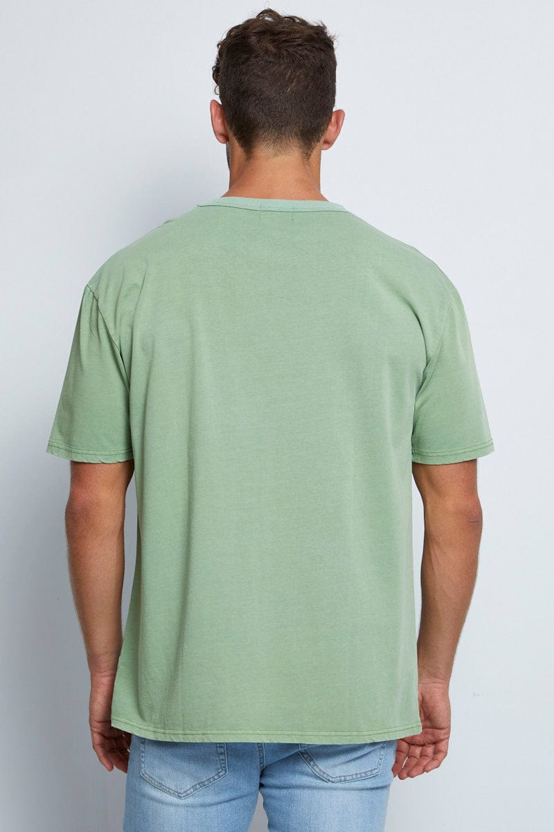 BASIC Sea Green Oversized T-Shirt Garment Washed Crew Neck Pocket for Women by Ally