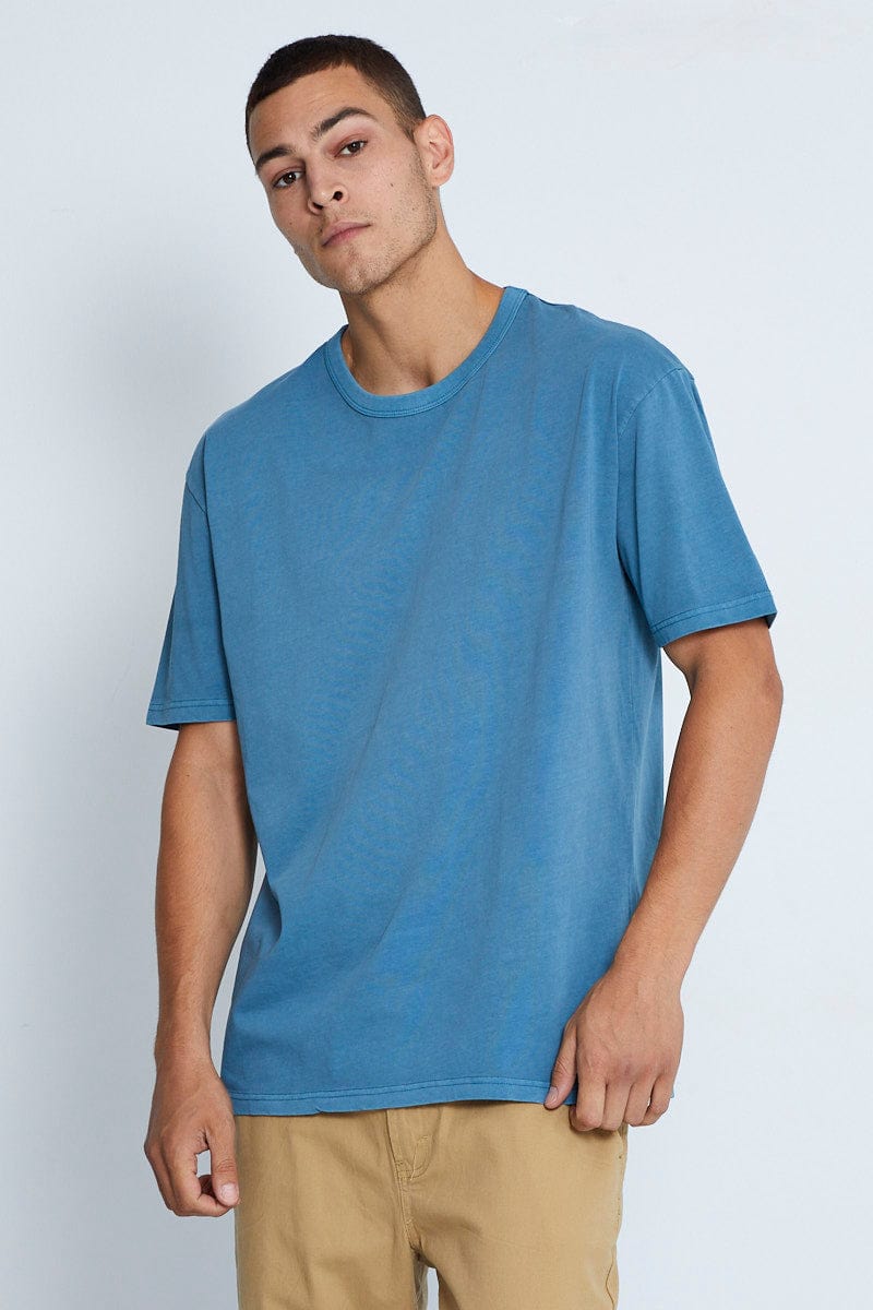 BASIC Slate Blue Oversized T-Shirt Garment Washed Short Sleeve for Women by Ally