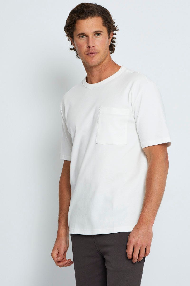 BASIC White Brushed T-Shirt Oversized Pocket Short Sleeve for Women by Ally