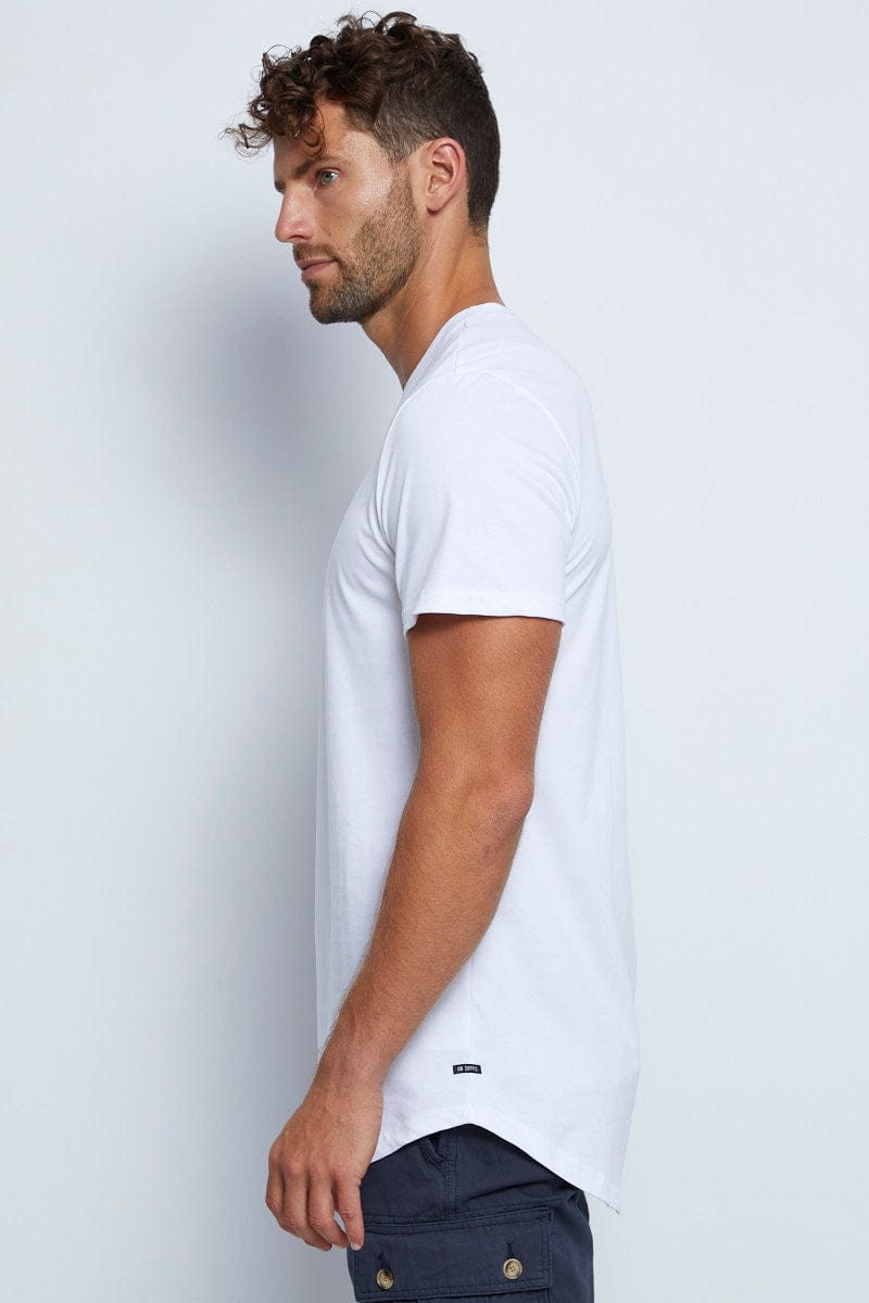 BASIC White Long Line T-Shirt Crew Neck Short Sleeve for Women by Ally