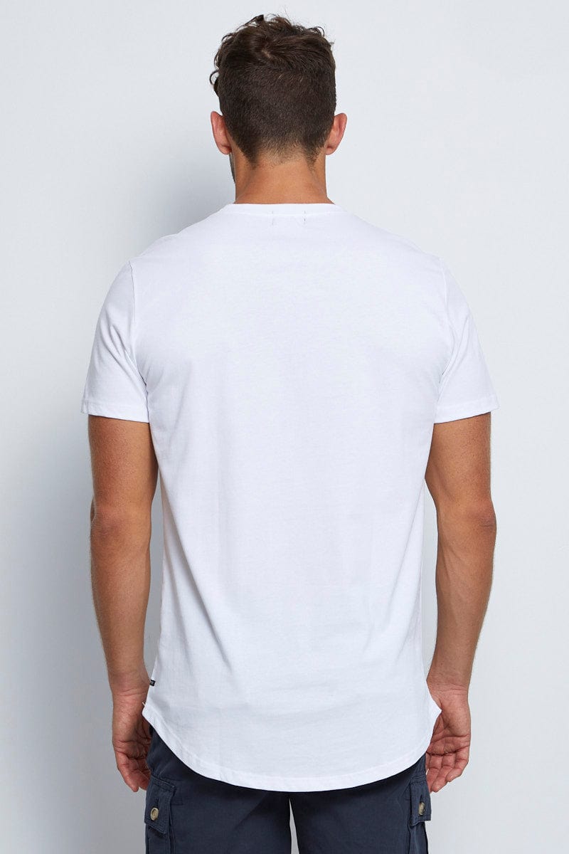 BASIC White Long Line T-Shirt Crew Neck Short Sleeve for Women by Ally