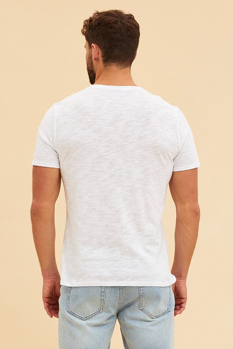 BASIC White V Neck T-Shirt Cotton Slub Regular Fit for Women by Ally