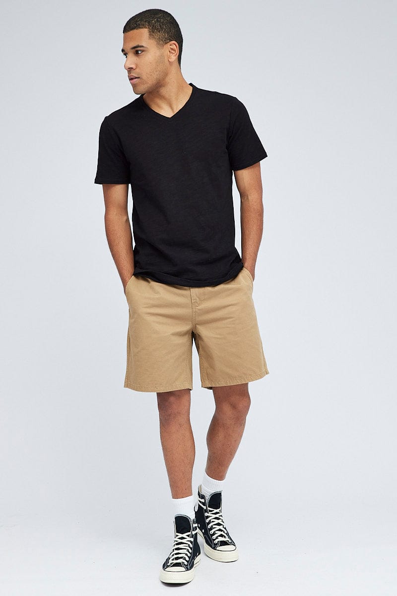 Black V Neck T-Shirt Cotton Slub Regular Fit for AM Supply