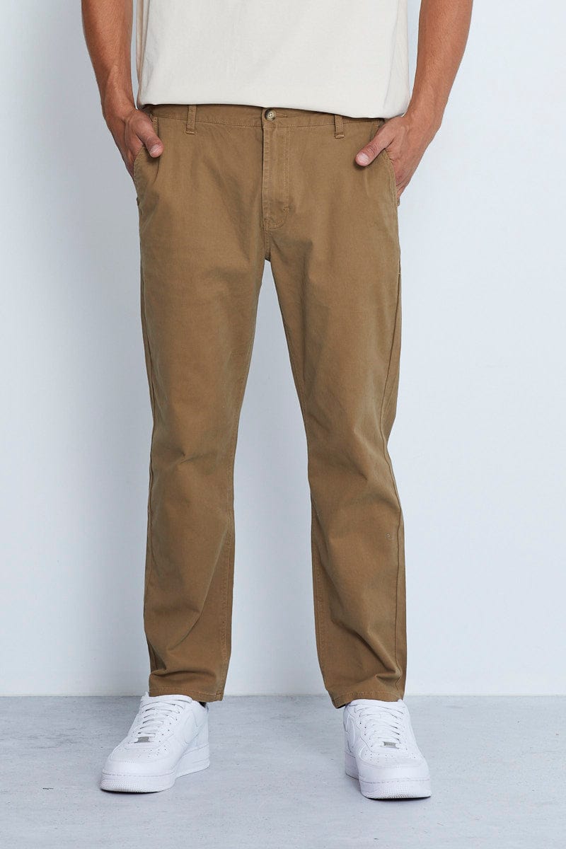 CHINOS Brown Chino Pant Relaxed Fit Cotton Stretch for Women by Ally