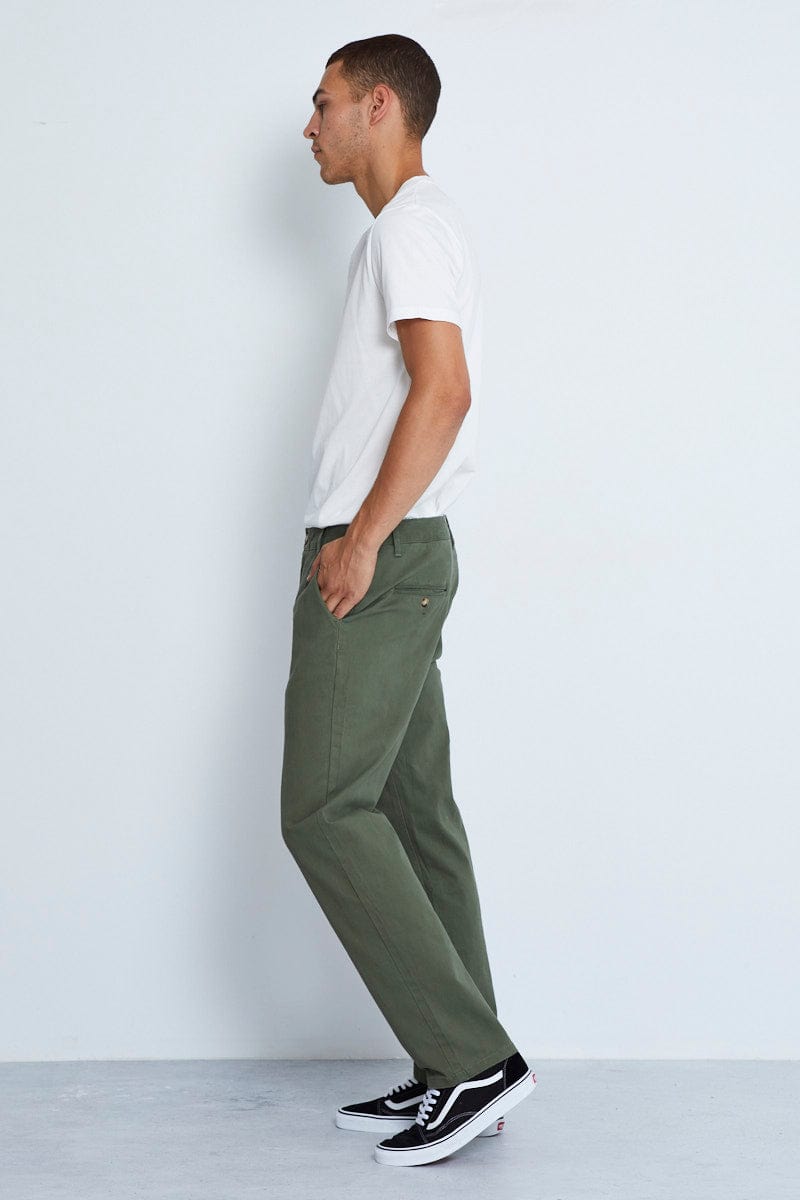 CHINOS Green Chino Pant Relaxed Fit Cotton Stretch for Women by Ally
