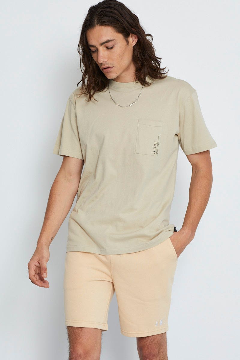 GRAPHIC Camel Cotton T-Shirt Pocket Logo Crew Neck Short Sleeve for Women by Ally