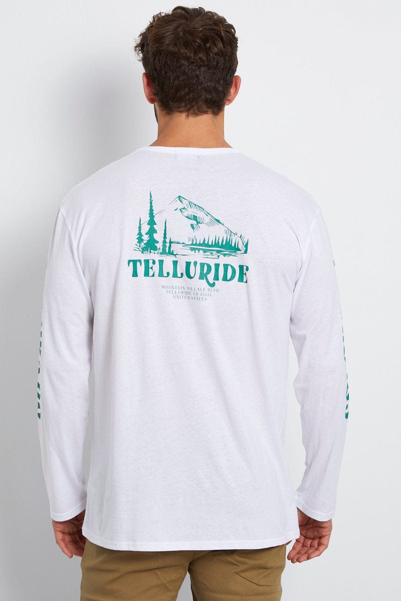 GRAPHIC White Graphic T-Shirt Long Sleeve Crew Neck Colorado for Men by AM Supply