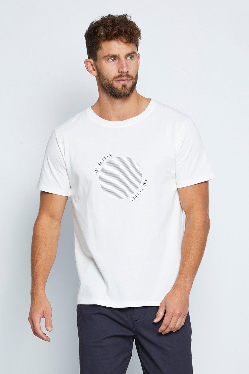 GRAPHIC White Graphic T-Shirt Short Sleeve Crew Neck Circle for Women by Ally