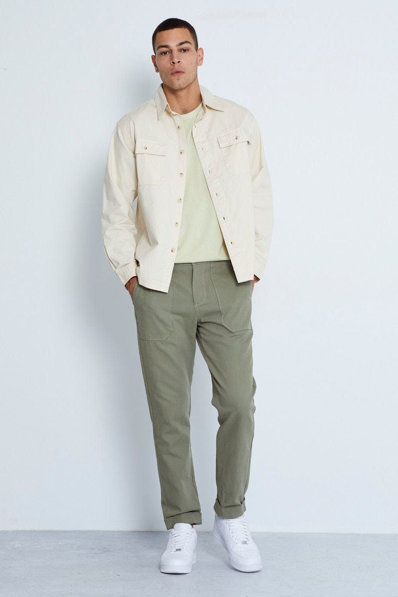 JACKET Camel Cotton Overshirt Twill Long Sleeve Button Up for Men by AM Supply