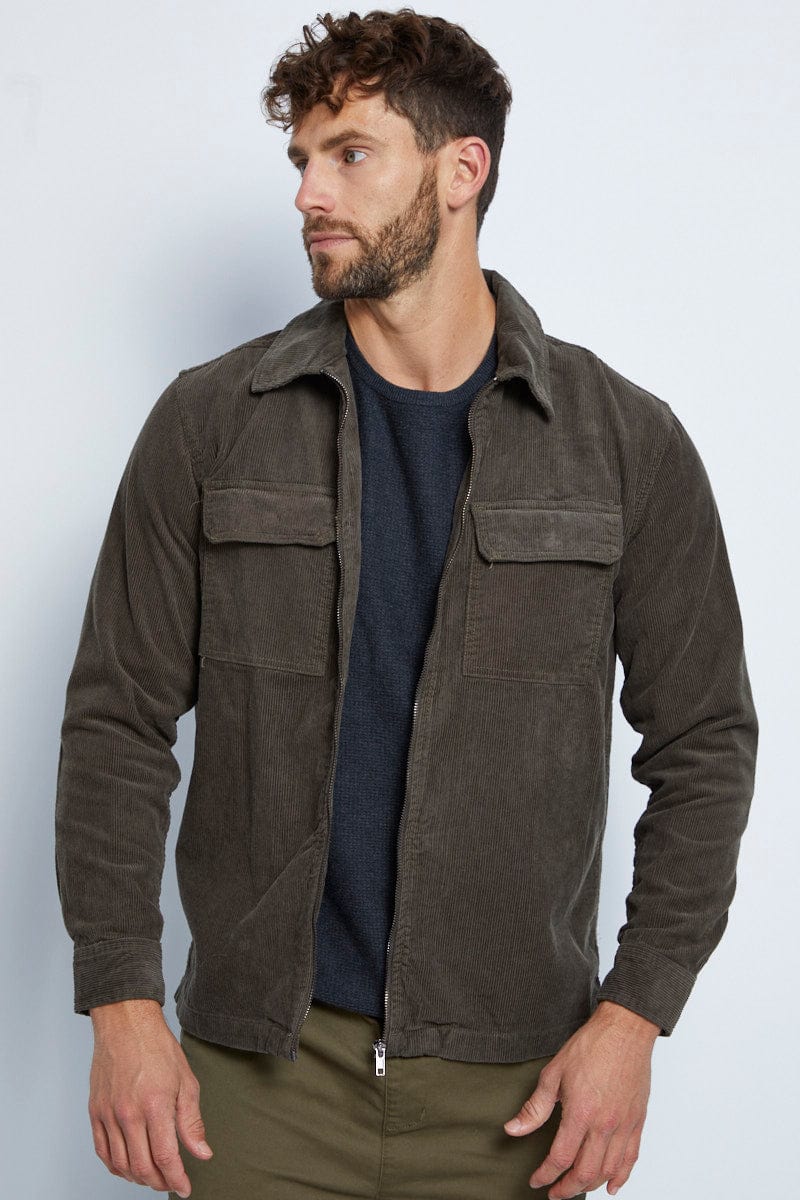 Men's Cord Jacket Long Sleeve Zip Through | AM Supply