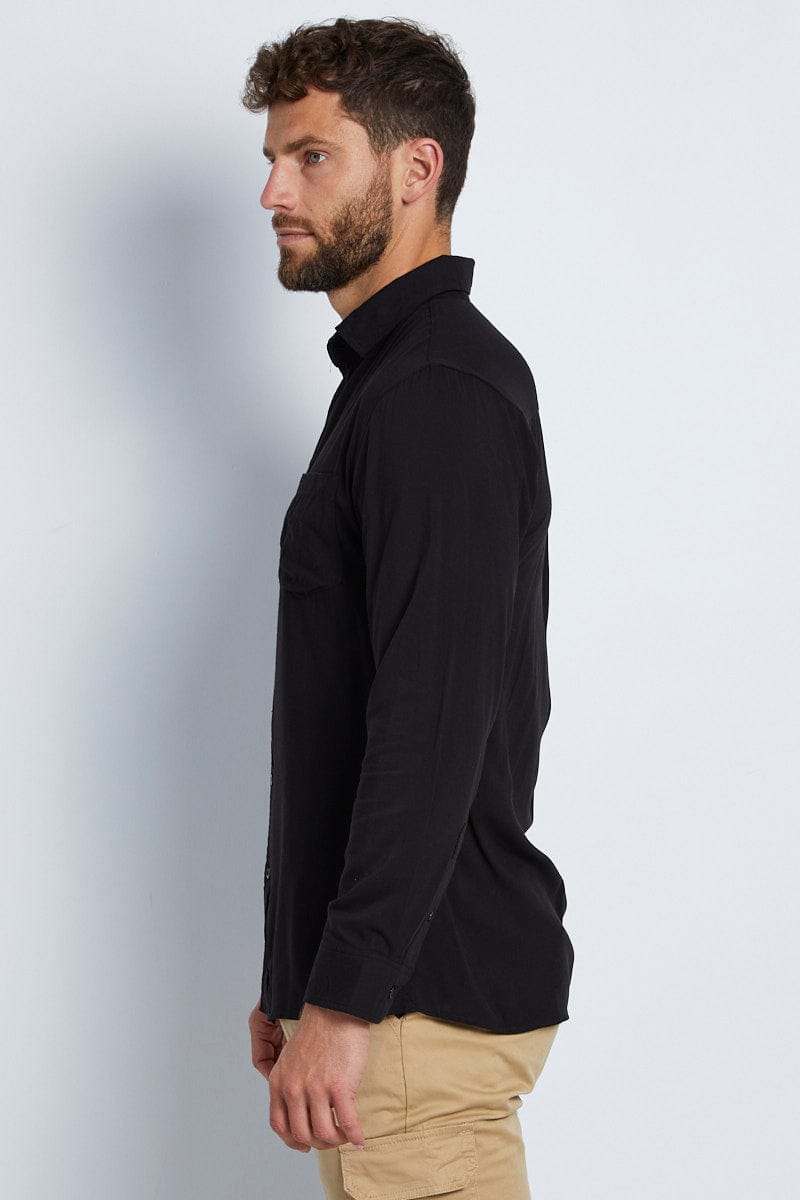 Rusty Razor Long Sleeve Rayon Shirt Black